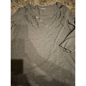 Coldwater Creek Light Brown Sequined Shirt 3/4 Sleeve Women's 1X